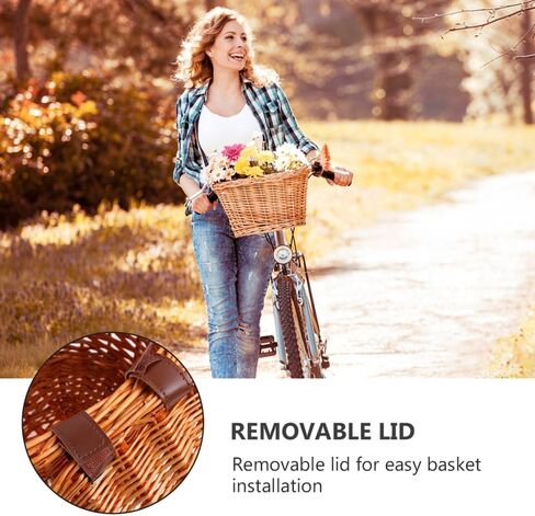 BESPORTLE WIRCER BACYCLE BACKER مع غطاء ، سلة دراجة طبيعية مصنوعة يدويًا مع حزام كتف قابل للإزالة لتخزين التسوق ، 12.87 * 9.36 بوصة in Kuwait