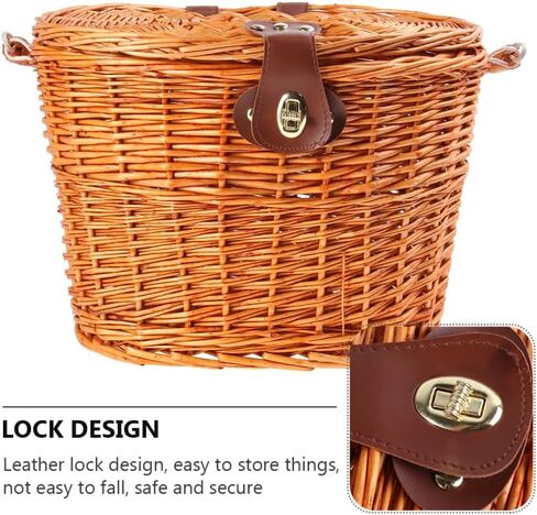 BESPORTLE WIRCER BACYCLE BACKER مع غطاء ، سلة دراجة طبيعية مصنوعة يدويًا مع حزام كتف قابل للإزالة لتخزين التسوق ، 12.87 * 9.36 بوصة in Kuwait