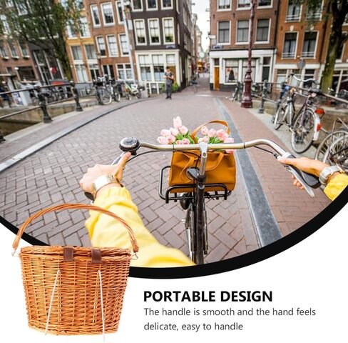 BESPORTLE WIRCER BACYCLE BACKER مع غطاء ، سلة دراجة طبيعية مصنوعة يدويًا مع حزام كتف قابل للإزالة لتخزين التسوق ، 12.87 * 9.36 بوصة in Kuwait