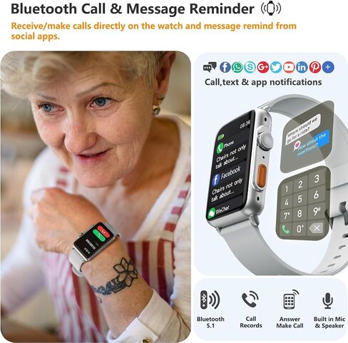 Fitvii Health Fitness Tracker ، 24/7 شاشة معدل ضربات القلب في ضغط الدم ، ساعة ذكية (إجابة/إجراء مكالمات) مع ساعة تتبع نوم الأكسجين ، خطوة مقاومة للماء ، تعقب نشاط السعرات الحرارية للنساء الرجال in Kuwait