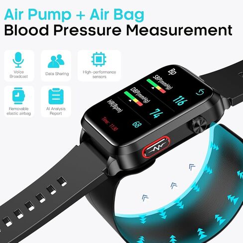 ضغط الدم الذكي مع كفة مضخة الهواء ، 1.92 "Health Monitor Oxygen/درجة الحرارة/معدل ضربات القلب ، 120+ رياضة ، بطارية لمدة 30 يومًا ، IP68 مقاومة للماء ، Android iOS Tracker للرجال النساء (الأزرق) in Saudi Arabia