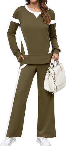 SHESHOW Women 2 Piece Lounge Set Tracksuit Color Block Pullover Wide Leg Pants Sweatsuit Matching Sets S-3XL in Kuwait