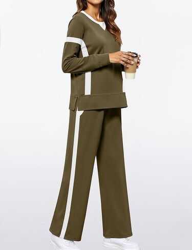 SHESHOW Women 2 Piece Lounge Set Tracksuit Color Block Pullover Wide Leg Pants Sweatsuit Matching Sets S-3XL in Kuwait