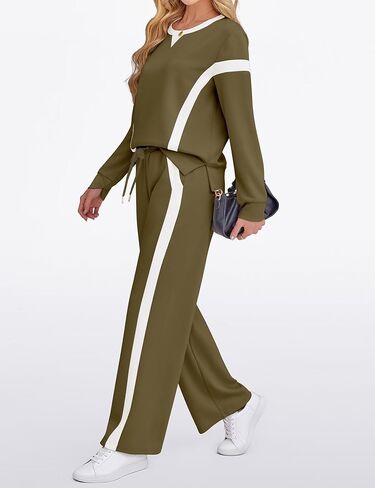 SHESHOW Women 2 Piece Lounge Set Tracksuit Color Block Pullover Wide Leg Pants Sweatsuit Matching Sets S-3XL in Kuwait