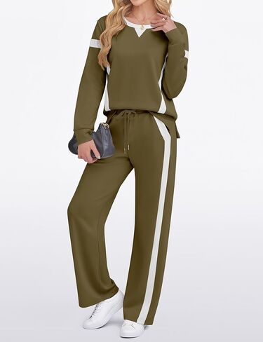 SHESHOW Women 2 Piece Lounge Set Tracksuit Color Block Pullover Wide Leg Pants Sweatsuit Matching Sets S-3XL in Kuwait
