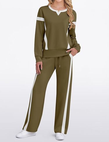 SHESHOW Women 2 Piece Lounge Set Tracksuit Color Block Pullover Wide Leg Pants Sweatsuit Matching Sets S-3XL in Kuwait