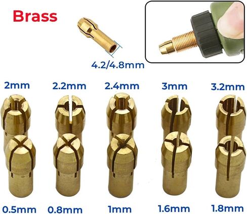 0.8-3.2mm Mini Drill Collet Chuck Electric Mill Thaft Cap Nut Silver Brass Chucks (Brass 3.2mm (4.8mm)) in Saudi Arabia