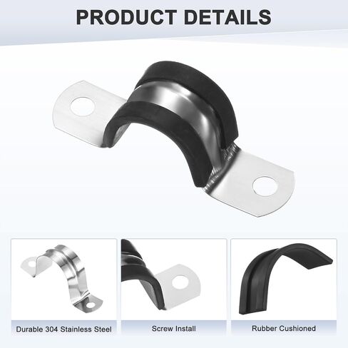 20-Pack Cable Clamps, 23/32 Inch/ 18 mm 304 Stainless Steel Rubber Cushioned Insulated Cable Clamp U Shape Metal Holder for Tube/Wire/Pipe/Loop Installation in Saudi Arabia