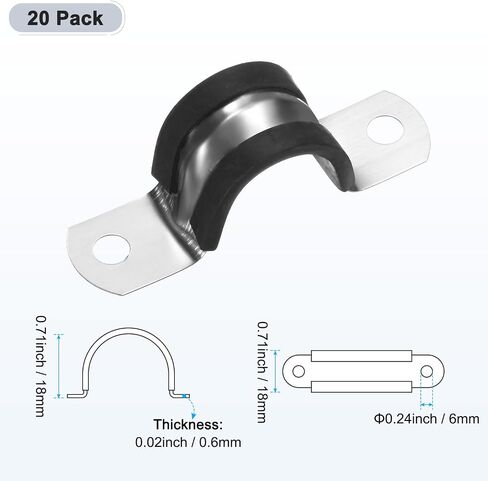 20-Pack Cable Clamps, 23/32 Inch/ 18 mm 304 Stainless Steel Rubber Cushioned Insulated Cable Clamp U Shape Metal Holder for Tube/Wire/Pipe/Loop Installation in Saudi Arabia