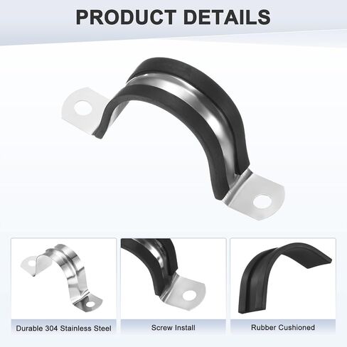 20-Pack Cable Clamps, 23/32 Inch/ 18 mm 304 Stainless Steel Rubber Cushioned Insulated Cable Clamp U Shape Metal Holder for Tube/Wire/Pipe/Loop Installation in Saudi Arabia