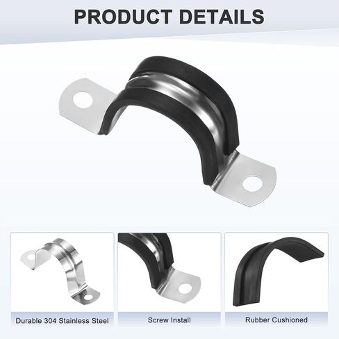 20-Pack Cable Clamps, 23/32 Inch/ 18 mm 304 Stainless Steel Rubber Cushioned Insulated Cable Clamp U Shape Metal Holder for Tube/Wire/Pipe/Loop Installation in Kuwait