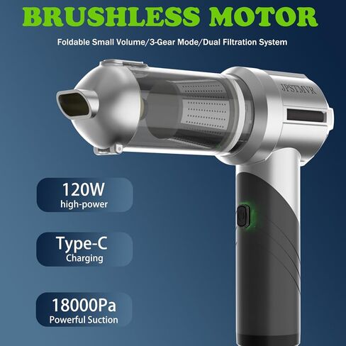 Car Vacuum Cleaner, 18000PA Vacuum Portable Cordless, 4 in 1 Air Duster with LED Light and Multi-Nozzles, 120W High Power Rechargeable Foldable Vacuum Cleaner for Home, Office, Pet in Saudi Arabia