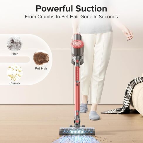 Cordless Vacuum Cleaner with Self-Standing, Powerful Stick Vacuum Cleaners for Home, 8-in-1 Lightweight Rechargeable Vacuum, 7-Layer Filtration,Ideal for Carpet, Pet Hair, Hardwood Floors in Saudi Arabia
