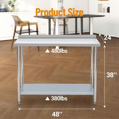 Commercial Stainless Steel Work Table - Heavy Duty 32 x 24 x 34 Inch Food Prep Table with Undershelf, Restaurant-Grade Kitchen Workstation (Silver) in Saudi Arabia