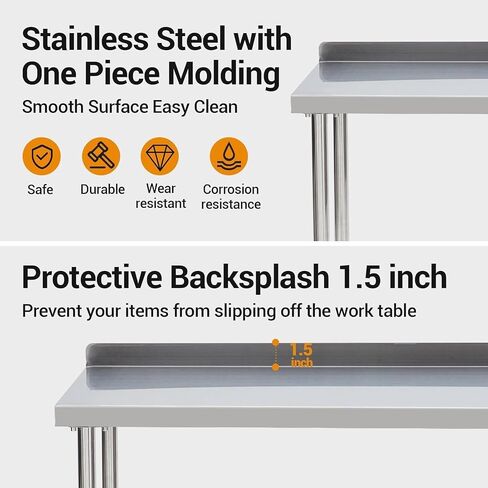 Commercial Stainless Steel Work Table - Heavy Duty 32 x 24 x 34 Inch Food Prep Table with Undershelf, Restaurant-Grade Kitchen Workstation (Silver) in Saudi Arabia