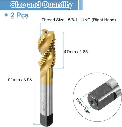 uxcell 2pcs Spiral Flute Thread Taps, 3/8-24 UNF H2 Screw Threading Tap, Titanium Coated 6542 High Speed Steel Machine Tapping Tools for Machinist Repair in Saudi Arabia