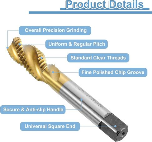 uxcell 2pcs Spiral Flute Thread Taps, 3/8-24 UNF H2 Screw Threading Tap, Titanium Coated 6542 High Speed Steel Machine Tapping Tools for Machinist Repair in Saudi Arabia