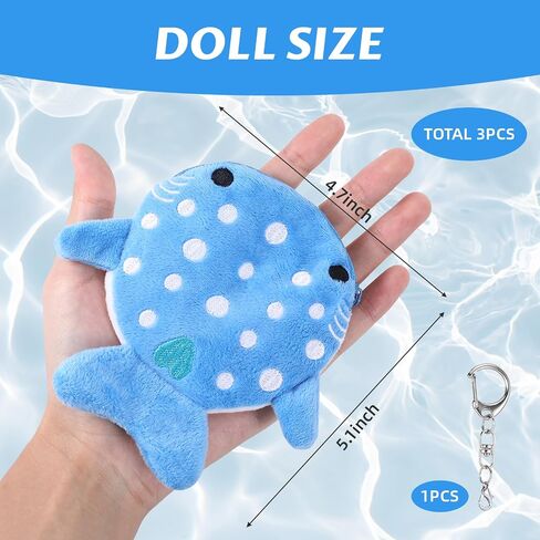 3 PCS Whale Shark Coin Purse, Kawaii Whale Wallet Zipper Shark Wallet, Small Embroidered Fish Marine Animal Coin Purse for Women for Keychain, Holds Coins, Lipstick, Keys in Saudi Arabia