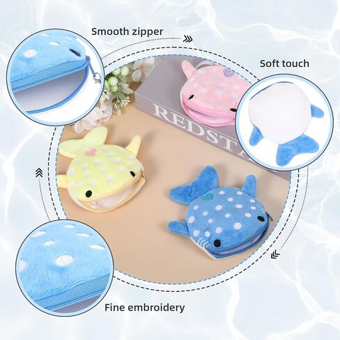 3 PCS Whale Shark Coin Purse, Kawaii Whale Wallet Zipper Shark Wallet, Small Embroidered Fish Marine Animal Coin Purse for Women for Keychain, Holds Coins, Lipstick, Keys in Saudi Arabia
