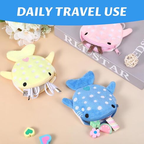3 PCS Whale Shark Coin Purse, Kawaii Whale Wallet Zipper Shark Wallet, Small Embroidered Fish Marine Animal Coin Purse for Women for Keychain, Holds Coins, Lipstick, Keys in Saudi Arabia