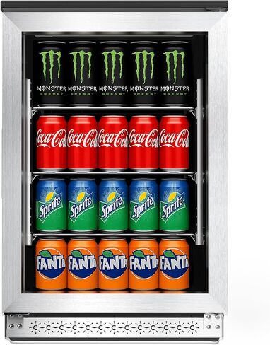20 Inch Built in Beverage Fridge with Glass Door, Beverage Refrigerator Cooler 120 Can,UnderCounter Fridges or Freestanding,Quiet ≤39 dBs,Blue LED Light Cooler for Bar, Home, Office in Saudi Arabia
