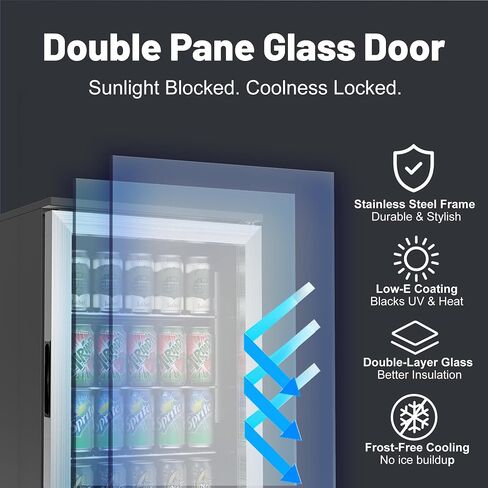 20 Inch Built in Beverage Fridge with Glass Door, Beverage Refrigerator Cooler 120 Can,UnderCounter Fridges or Freestanding,Quiet ≤39 dBs,Blue LED Light Cooler for Bar, Home, Office in Saudi Arabia