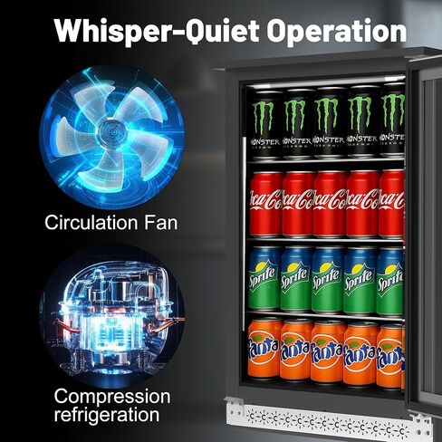 20 Inch Built in Beverage Fridge with Glass Door, Beverage Refrigerator Cooler 120 Can,UnderCounter Fridges or Freestanding,Quiet ≤39 dBs,Blue LED Light Cooler for Bar, Home, Office in Saudi Arabia