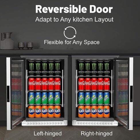 20 Inch Built in Beverage Fridge with Glass Door, Beverage Refrigerator Cooler 120 Can,UnderCounter Fridges or Freestanding,Quiet ≤39 dBs,Blue LED Light Cooler for Bar, Home, Office in Saudi Arabia
