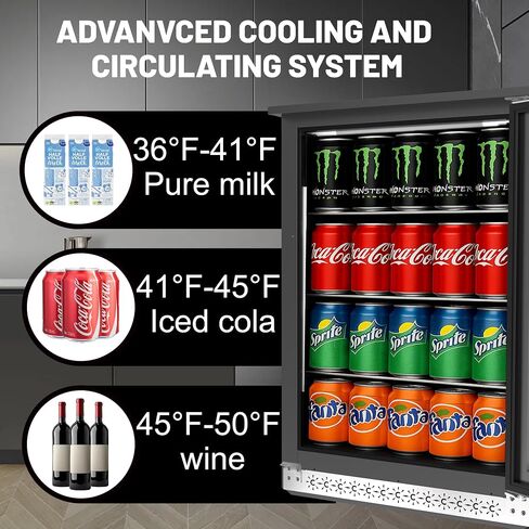 20 Inch Built in Beverage Fridge with Glass Door, Beverage Refrigerator Cooler 120 Can,UnderCounter Fridges or Freestanding,Quiet ≤39 dBs,Blue LED Light Cooler for Bar, Home, Office in Saudi Arabia