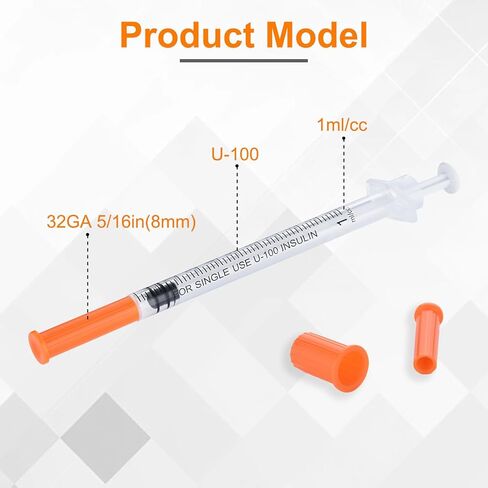 1ML/CC المحقنة U-100 32G 5/16 بوصة (8 مم) محقنة مختبر علمي ， حزمة ملفوفة بشكل فردي من 20 in Kuwait