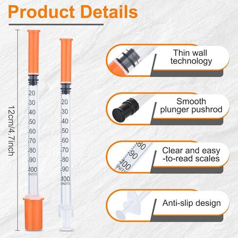 1ML/CC المحقنة U-100 32G 5/16 بوصة (8 مم) محقنة مختبر علمي ， حزمة ملفوفة بشكل فردي من 20 in Kuwait