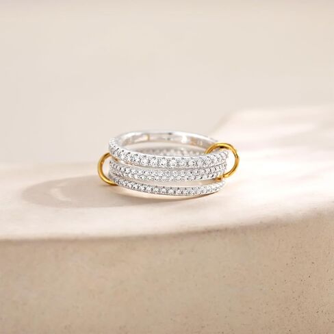 حلقات فضية قابلة للتكديس للنساء غير المشوهة-بيان معادن مختلطة حلقات مركبة متعددة الحلقة مجموعة Zirconia مكعبات نطاقات متصلة ثنائية النطاقات متراخ in Kuwait