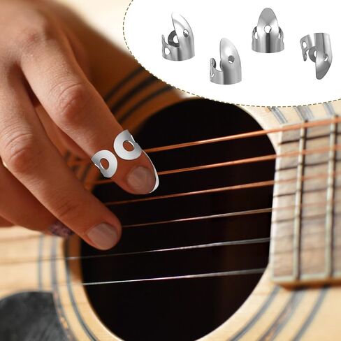 6 PCS Finger Picks, Guitar Banjo Picks Stainless Steel Adjustable Mental Finger Pick Light Thin Thumb Pick Small Accessories Fingerstyle Pickup for Acoustic Ukulele Electric Guitar (Silver, Black) in Saudi Arabia