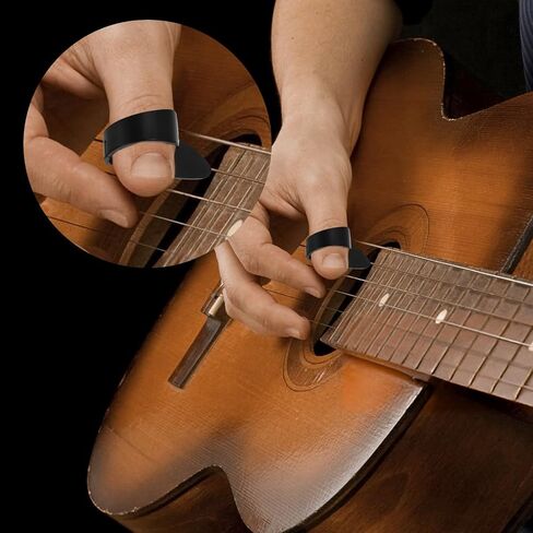 6 PCS Finger Picks, Guitar Banjo Picks Stainless Steel Adjustable Mental Finger Pick Light Thin Thumb Pick Small Accessories Fingerstyle Pickup for Acoustic Ukulele Electric Guitar (Silver, Black) in Saudi Arabia