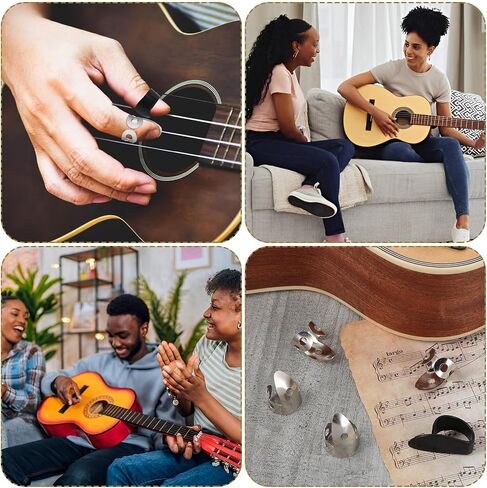 6 PCS Finger Picks, Guitar Banjo Picks Stainless Steel Adjustable Mental Finger Pick Light Thin Thumb Pick Small Accessories Fingerstyle Pickup for Acoustic Ukulele Electric Guitar (Silver, Black) in Saudi Arabia