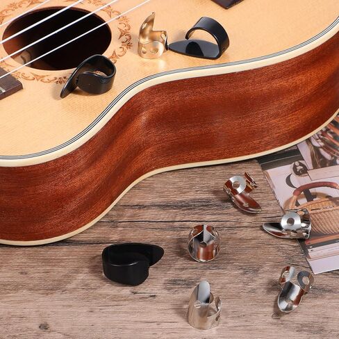 9 Pcs Banjo Finger Picks Set Stainless Steel Adjustable Finger and Thumb Picks for Guitar(Silver, Black) in Kuwait