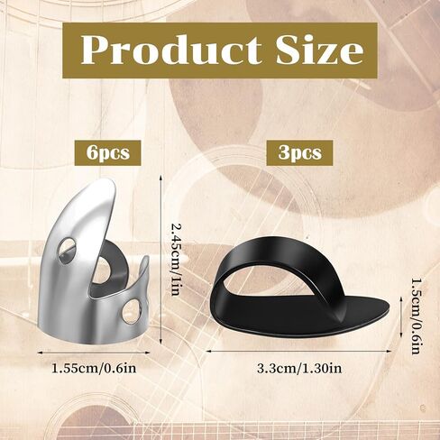 9 Pcs Banjo Finger Picks Set Stainless Steel Adjustable Finger and Thumb Picks for Guitar(Silver, Black) in Kuwait