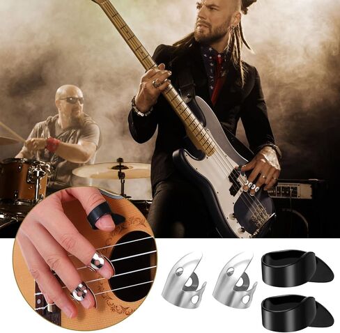 9 Pcs Banjo Finger Picks Set Stainless Steel Adjustable Finger and Thumb Picks for Guitar(Silver, Black) in Kuwait