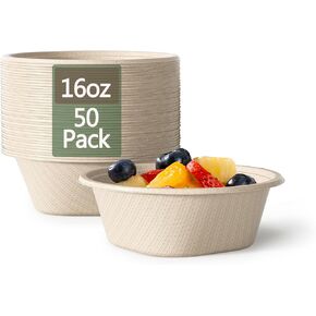 HomeStockplus 48 أوقية أوعية يمكن التخلص منها - وعاء شاق وقابل للتسميد - مصنوع من ألياف قصب السكر وألياف الخيزران ، وعاء ورقي كبير للميكروويف - السلطة ، والسلطة ، والرامين ، والفشار ، إلخ. [50 حزمة] in Kuwait