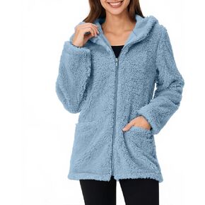 Winter Jackets For Women Long Sleeve Faux Fur Jacket Zipper Comfy Sherpa Fleece Warm Coat Outerwear with Pocket in Kuwait