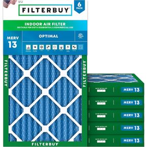 FilterBuy 17.25x29.25x2 Filter Filter Merv 13 Optimal Defense (6 عبوات) ، مرشحات هواء فرن HVAC AC المطهو ​​(الحجم الفعلي: 17.25 × 29.25 × 1.75 بوصة) in Kuwait