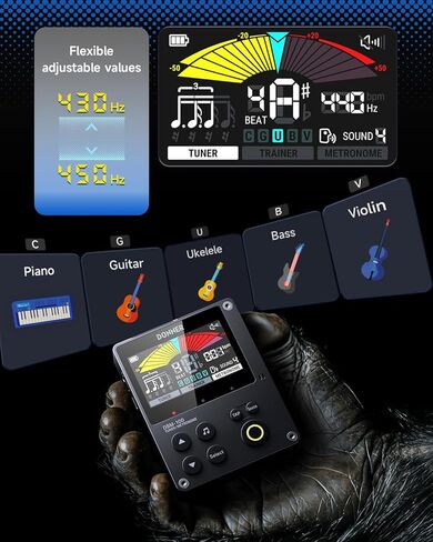 Donner Metronome Tuner, Rechargeable 3 In 1 Digital Metronome with Trainer Rhythm Mode, Tone Generator Tuners for Guitar, Bass, Violin, Ukulele, Chromatic, Piano, Flute, All Instruments, Black in Saudi Arabia