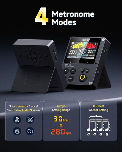 Donner Metronome Tuner, Rechargeable 3 In 1 Digital Metronome with Trainer Rhythm Mode, Tone Generator Tuners for Guitar, Bass, Violin, Ukulele, Chromatic, Piano, Flute, All Instruments, Black in Saudi Arabia