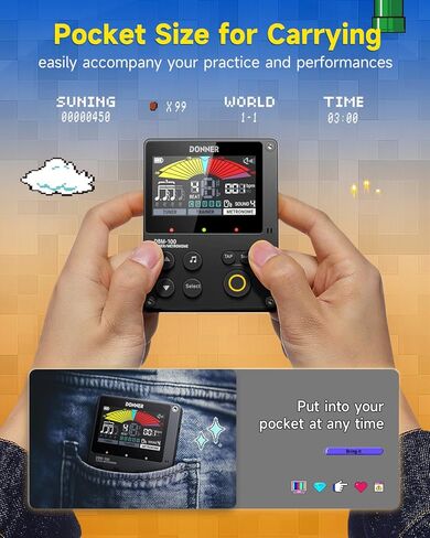 Donner Metronome Tuner, Rechargeable 3 In 1 Digital Metronome with Trainer Rhythm Mode, Tone Generator Tuners for Guitar, Bass, Violin, Ukulele, Chromatic, Piano, Flute, All Instruments, Black in Saudi Arabia