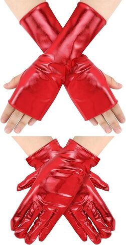 2 Pairs Faux Pu Leather Dress up Fingerless Gloves Full Finger Black Leather Gloves Short Witch Gloves Women Men Cosplay Gloves for Halloween Day Party Costume Accessories, 2 Styles in Kuwait
