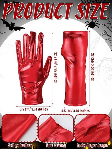 2 Pairs Faux Pu Leather Dress up Fingerless Gloves Full Finger Black Leather Gloves Short Witch Gloves Women Men Cosplay Gloves for Halloween Day Party Costume Accessories, 2 Styles in Kuwait