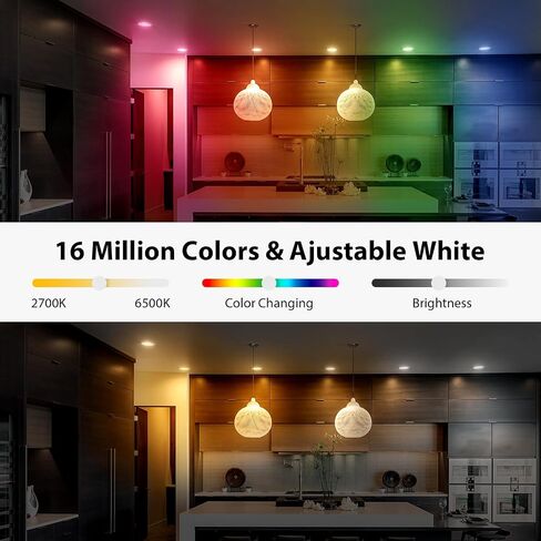 Smart Recessed Lighting 6 Inch, 12W 1080LM RGBCW Canless Recessed Light Bluetooth Connect Color Changing LED Downlight CCT Dim Ceiling Lights with Junction Box for Party Home 1 Pack in Saudi Arabia