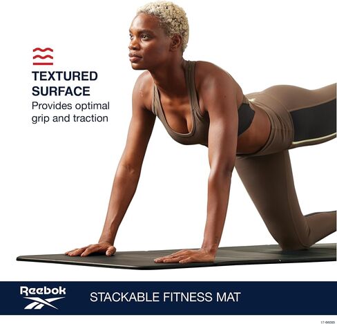 Reebok Vector Stackable Fitness Mat, 72" x 24" (Black), 12mm Foldable Yoga Mat for Floor Exercises and Stretching, EVA Foam with Comfortable Grip, 6 Panel Design, for Home Gym Workout in Saudi Arabia