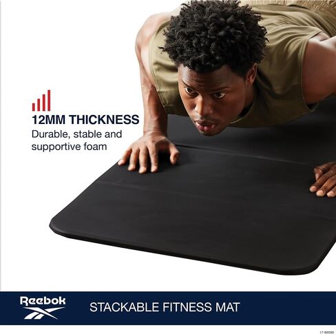 Reebok Vector Stackable Fitness Mat, 72" x 24" (Black), 12mm Foldable Yoga Mat for Floor Exercises and Stretching, EVA Foam with Comfortable Grip, 6 Panel Design, for Home Gym Workout in Saudi Arabia