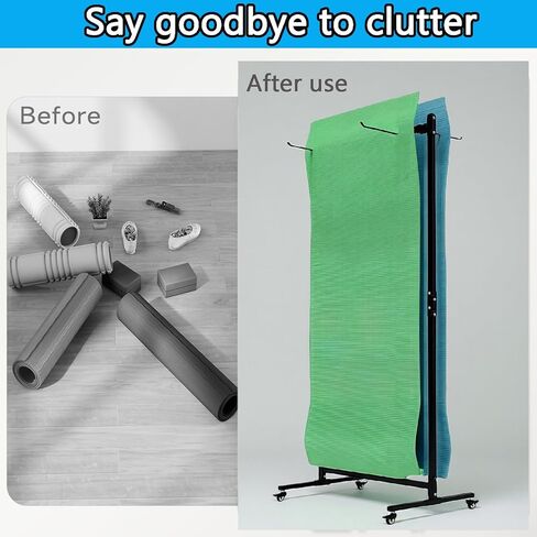 Yoga Mat Holder Hanging, Floor Rolling Yoga Mat cart, Large Capacity Storage Rack, with Includes hole punch, Metal square tube storage shelf for Home Gym,Fitness Club,Yoga Studio (Black) in Saudi Arabia